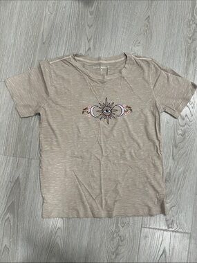 Lucky Brand Taupe Graphic Tee with Eye & Moon Motif